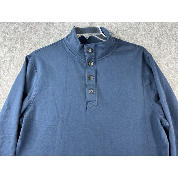 J Crew Mercantile 1/4 Button Pullover Mock Neck Sweatshirt Men's L Blue Soft - Picture 2 of 9